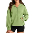 thumbnail image 1 of RYRJJ Hoodies for Women Oversized Half Zip Drawstring Y2K Pullover Tops Casual Long Sleeve Fleece Lined Sweatshirt with Pockets(Green,M), 1 of 7