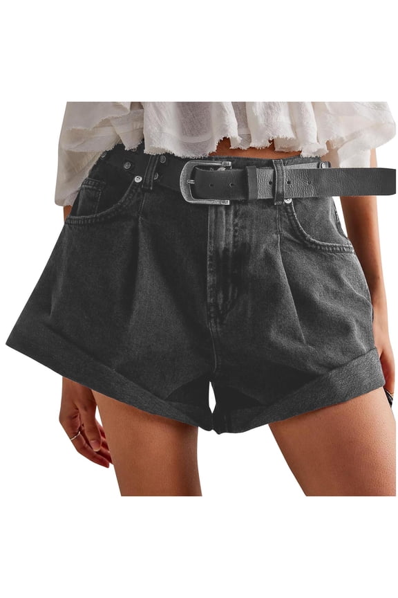 Jean Shorts Womens Stretchy High Waisted Ripped Denim Shorts with Pockets Trendy Distressed Cut Off Hot Short Pants(Black,S)