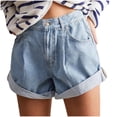 thumbnail image 1 of RYRJJ Jean Shorts Womens Stretchy High Waisted Ripped Denim Shorts with Pockets Trendy Distressed Cut Off Hot Short Pants(Blue,M), 1 of 8