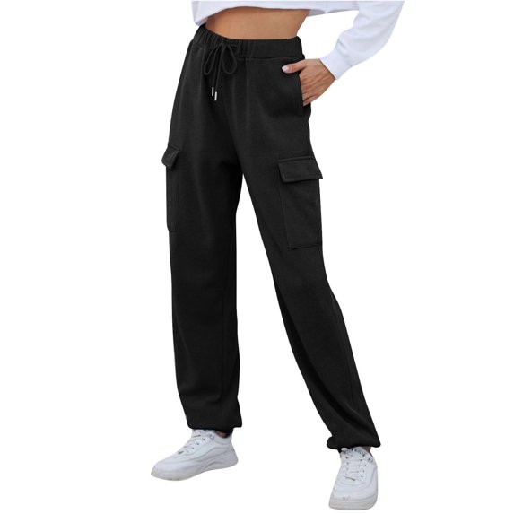 RYRJJ Joggers for Women Casual Baggy Cargo Sweatpants Jogger Pants with Pockets Drawstring Waist Cinch Bottom Sweatpants(Black,3XL)