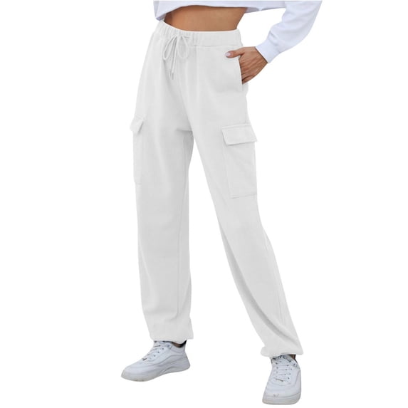 RYRJJ Joggers for Women Casual Baggy Cargo Sweatpants Jogger Pants with Pockets Drawstring Waist Cinch Bottom Sweatpants(White,XL)