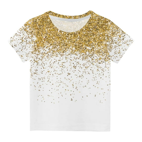 RYRJJ Kids Girls Boys Short Sleeve T Shirts Toddler Child Sequin Graphic Print Summer Basic Tops Crewneck Tees Shirt