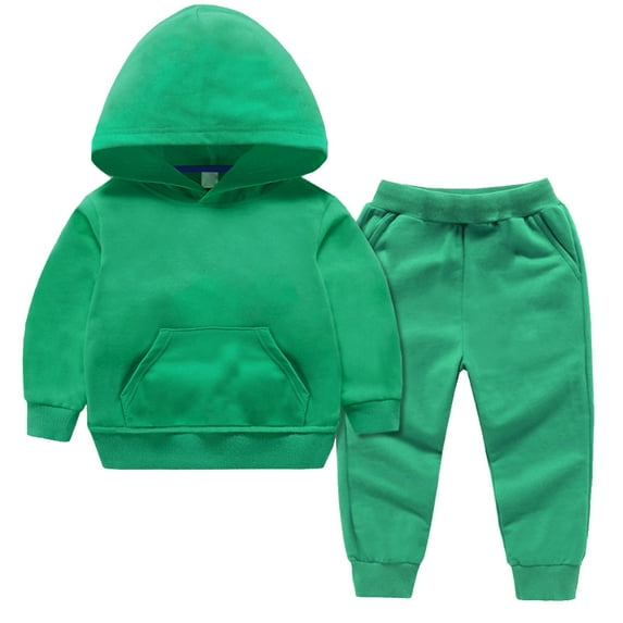 RYRJJ Kids Toddler Baby Girl Boy 2PCS Tracksuit Set Solid Color Hoodies Sweatsuits Long Sleeve Pullover Sweatshirt and Jogger Sweatpant Outfits(Green,18-24 Months)