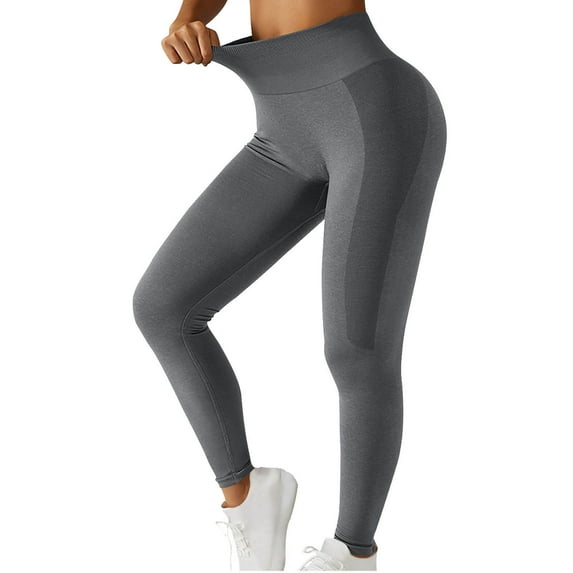RYRJJ Leggings for Women Seamless Scrunch Tummy Control Yoga Pants Butt Lifting Gym High Waisted Athletic Workout Leggings(Dark Gray,L)