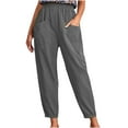 thumbnail image 1 of RYRJJ Linen Cropped Pants for Women Plus Size Straight Wide Leg High Waist Beach Baggy Comfy Pants with Pockets(Gray,S), 1 of 9