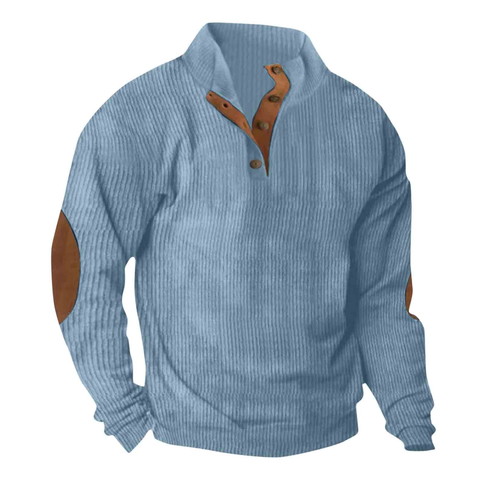トップス vagueuphoria elbow patch pullover shirt RYRJJ Long Sleeve Shirts for Men Quater Button Down Stand Collar
