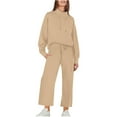 thumbnail image 1 of RYRJJ Lounge Sets for Women Sweatsuits 2 Piece Outfits Fall Drawstring Sweatshirt Wide Leg Sweatpants Tracksuit(Khaki,M), 1 of 8