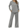 thumbnail image 1 of RYRJJ Macthing Lounge Sets for Women 2 Piece Outfits Sweatsuits Long Sleeve Crewneck Sweatshirt and Wide Leg Sweatpants Tracksuit(Gray,L), 1 of 4