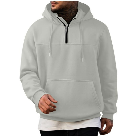 RYRJJ Men Quarter Zip Hoodie Lightweight Drawstring Pullover Hoodies Fall Winter Long Sleeve Hooded Sweatshirt with Pocket(Gray,L)