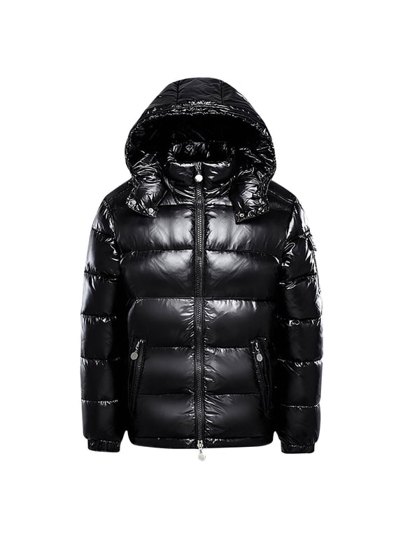 Men Winter Warm Puffer Coat Full Zip Waterproof Reflective Jacket Removable Hood Winter Bubble Coat Shiny Bomber Puffer Jacket