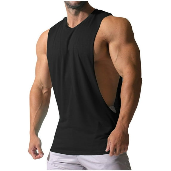 RYRJJ Men Workout Tank Top Gym Bodybuilding Crewneck Sleeveless Muscle T Shirts Loose Summer Casual Cut Off Shirts(Black,XXL)