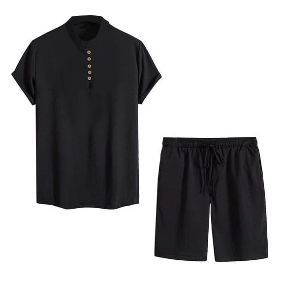 RYRJJ Men's 2 Piece Set Casual Short Sleeve Henley Shirt and Shorts Sets Summer Beach Vacation Matching Outfits Tracksuit