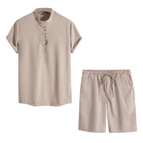 RYRJJ Men's 2 Piece Set Casual Short Sleeve Henley Shirt and Shorts Sets Summer Beach Vacation Matching Outfits Tracksuit