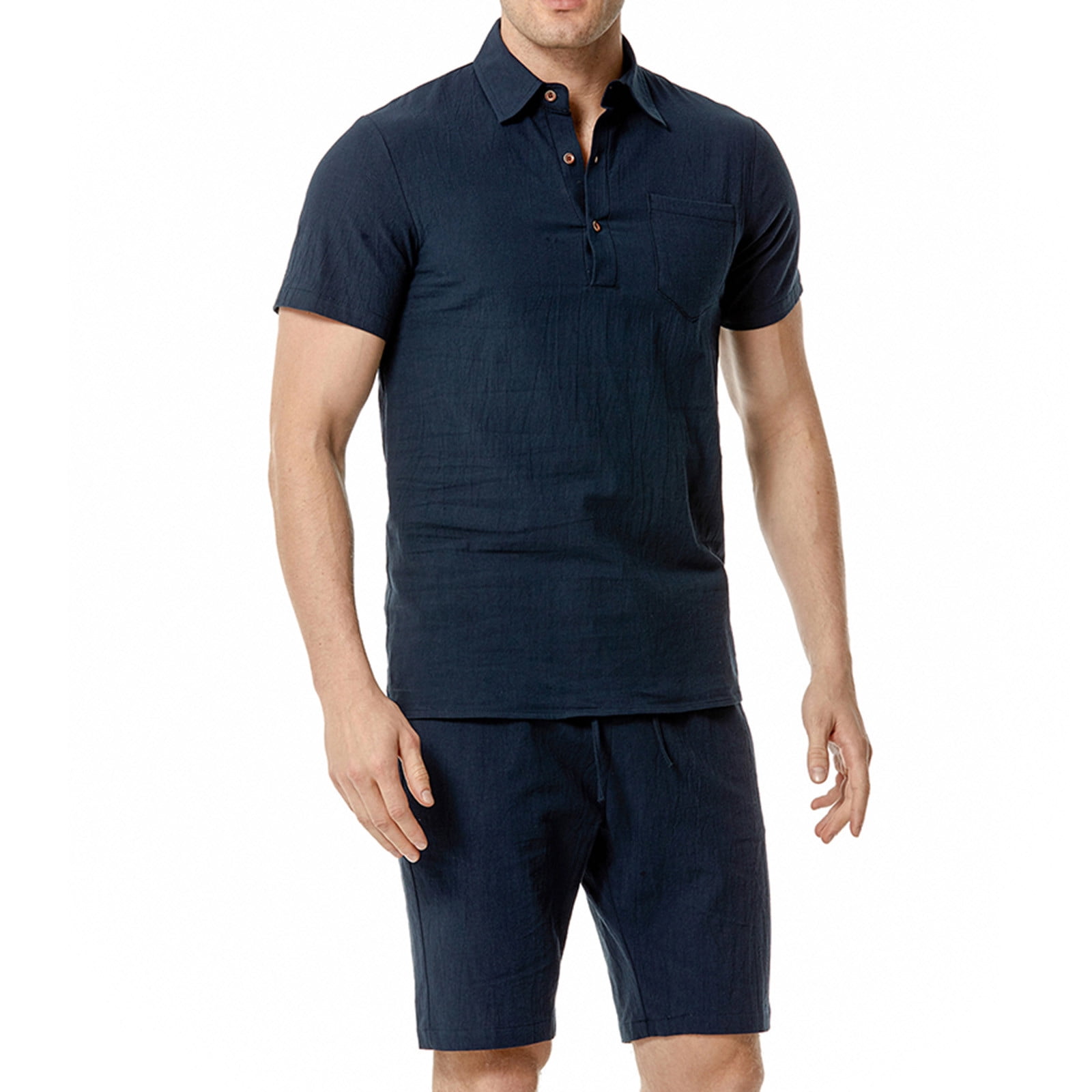 RYRJJ Men's Pieces Cotton Linen Set Casual Short Sleeve Button