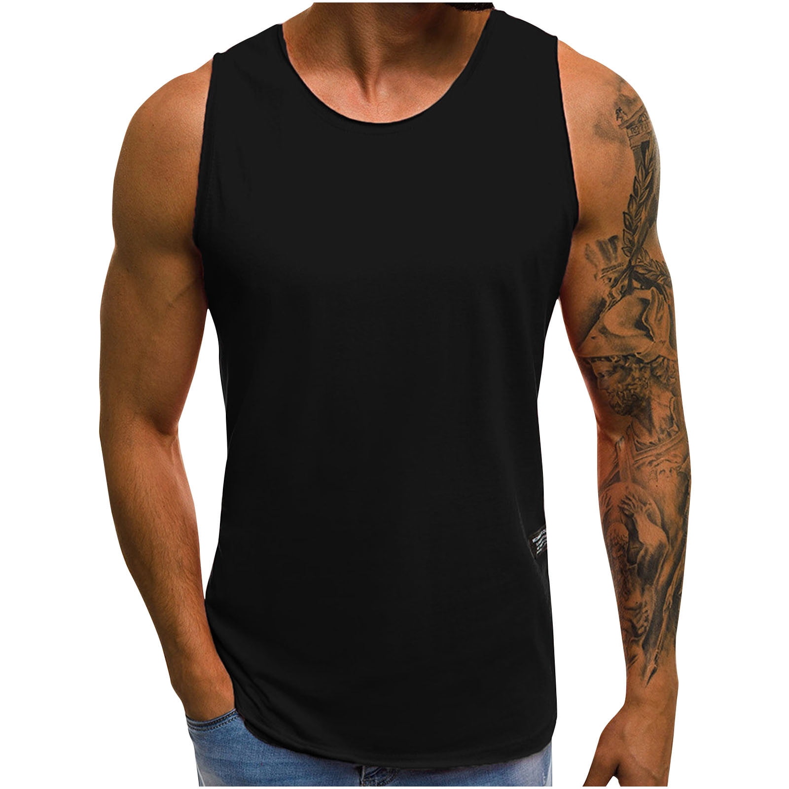 RYRJJ Men's Athletic Tank Tops Sleeveless Shirts Crewneck Solid Color