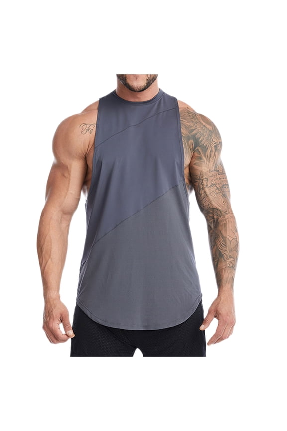 Men's Bodybuilding Stringer Tank Tops Gym Fitness Workout Training Running T-Shirts Sleeveless Cut Off Shirts(Gray,XL)