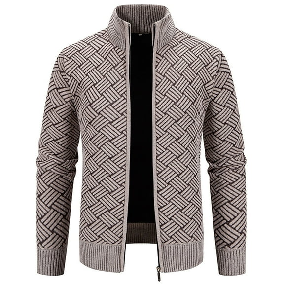 RYRJJ Men's Cardigan Sweaters Full Zip Sweaters Stand Collar Casual Knitted Cardigan Jackets with Pockets(Gray,XXL)
