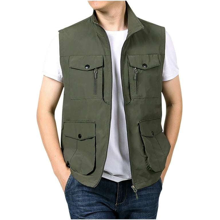 RYRJJ Men's Cargo Vest Lightweight Outdoor Travel Work Fishing