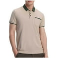 thumbnail image 1 of RYRJJ Men's Casual Short Sleeve Polo Shirts Classic Button Summer Collared Golf Shirt Work Top T-Shirt with Pocket(Khaki,3XL), 1 of 5