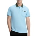 thumbnail image 1 of RYRJJ Men's Casual Short Sleeve Polo Shirts Classic Button Summer Collared Golf Shirt Work Top T-Shirt with Pocket(Sky Blue,4XL), 1 of 5