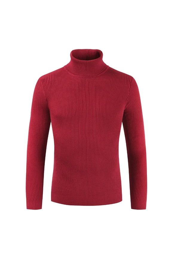 Men's Casual Slim Fit Sweaters Thermal Basic Tops Ribbed Knitted Lightweight Turtleneck Pullover Sweater Shirts(Red,XL)