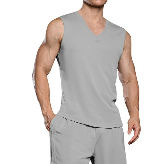 RYRJJ Men's Casual Tank Tops Sleeveless V Neck T Shirts Gym Shirts for Workout Summer Beach Tanks(Gray,3XL)