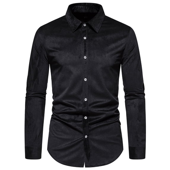 RYRJJ Men's Classic Corduroy Shirt Casual Long Sleeve Slim Fit Button Down Lightweight Dress Shirts(Black,XXL)