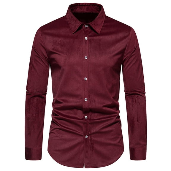 RYRJJ Men's Classic Corduroy Shirt Casual Long Sleeve Slim Fit Button Down Lightweight Dress Shirts(Wine,S)