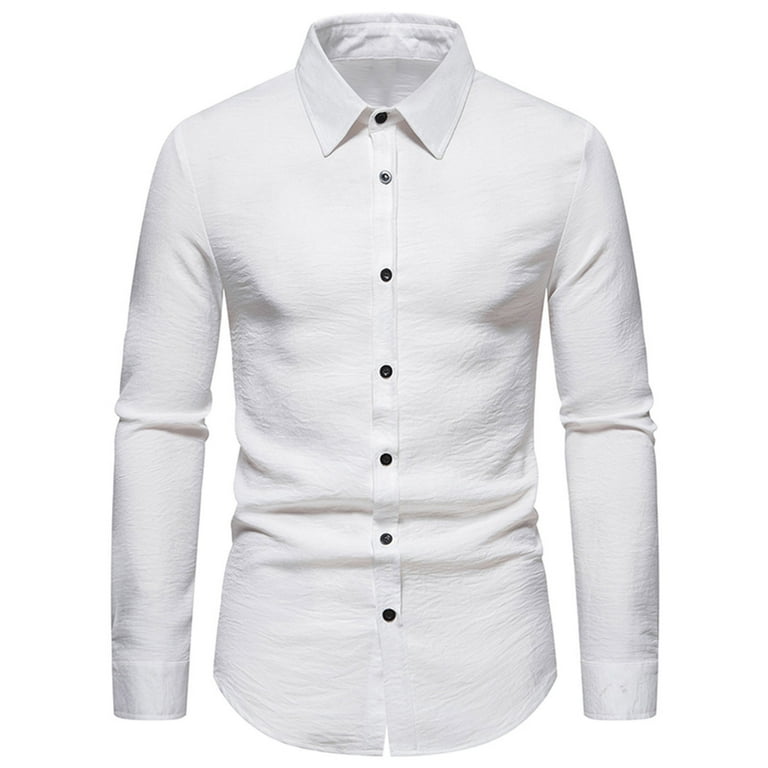 RYRJJ Men's Classic Dress Shirts Regular Fit Solid Long Sleeve Stretch  Formal Shirt Business Casual Button Down Work Shirts(White,XXL) 
