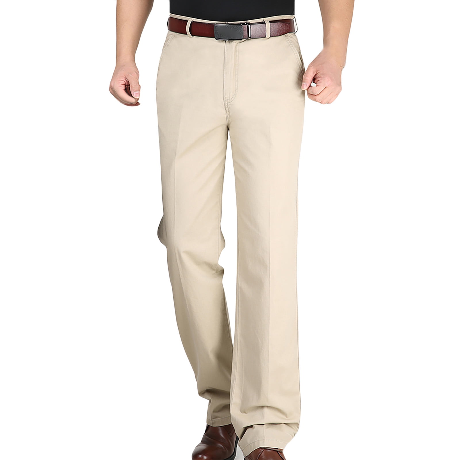 Buy Men Khaki Slim Fit Solid Flat Front Casual Trousers Online - 766597