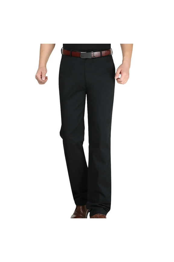 Men's Classic-Fit Dress Pants Slim Wrinkle-Resistant Flat-Front Twill Chino Cotton Business Work Pant Trousers(Black,S)