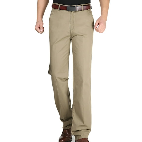 RYRJJ Men's Classic-Fit Dress Pants Slim Wrinkle-Resistant Flat-Front Twill Chino Cotton Business Work Pant Trousers(Brown,XL)