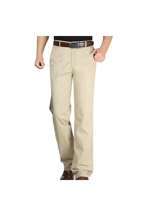 Men's Classic-Fit Dress Pants Slim Wrinkle-Resistant Flat-Front Twill Chino Cotton Business Work Pant Trousers(Khaki,XL)