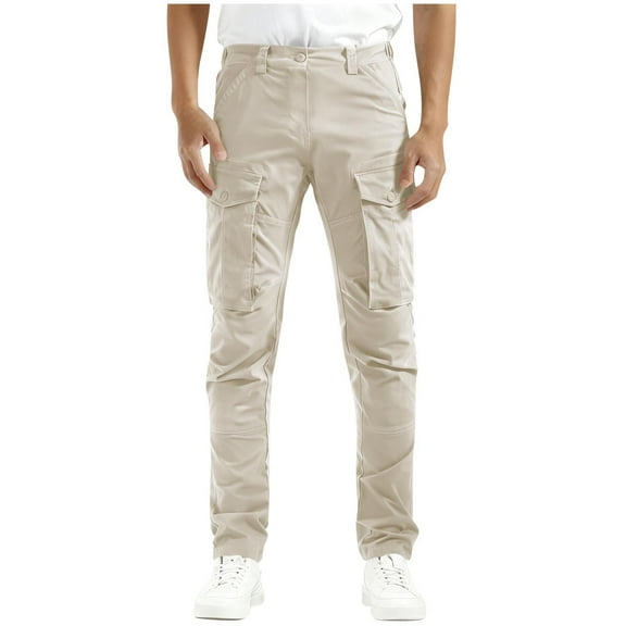 RYRJJ Men's Classic Slim Fit Stretch Chino Pants Solid Color Lightweight Elastic Waist Skinny Work Long Pant Trousers with Pocket(Beige,M)