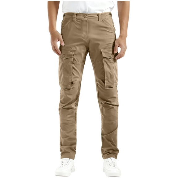RYRJJ Men's Classic Slim Fit Stretch Chino Pants Solid Color Lightweight Elastic Waist Skinny Work Long Pant Trousers with Pocket(Khaki,XL)