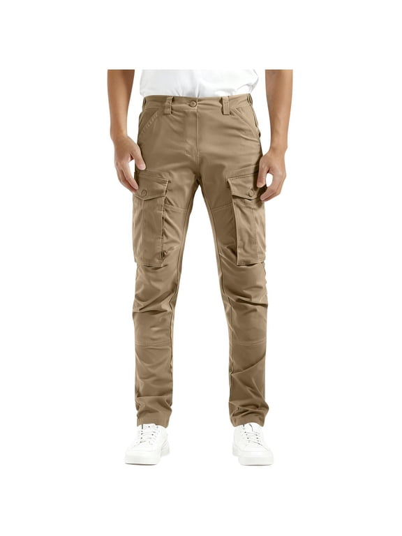 Men's Classic Slim Fit Stretch Chino Pants Solid Color Lightweight Elastic Waist Skinny Work Long Pant Trousers with Pocket(Khaki,XL)