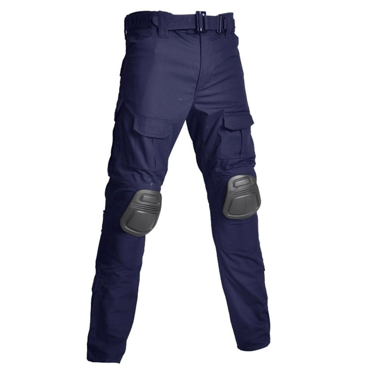 Ryrjj Men s Combat Pants with Knee Pads Multi Pockets Trousers Quick Dry Hiking Outdoor Travel Cargo Pants Blue XXL Size 2XL