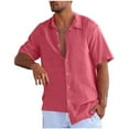 thumbnail image 1 of RYRJJ Men's Cotton Linen Short Sleeve Shirts Casual Lightweight Button Down Shirts Beach Summer Vacation Holiday Wedding Tops(Pink,L), 1 of 6
