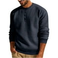 thumbnail image 1 of RYRJJ Men's Crewneck Lightweight Sweaters Quarter Button Sweatshirts Long Sleeve Casual Waffle Knitted Pullover Sweater(Navy,M), 1 of 8