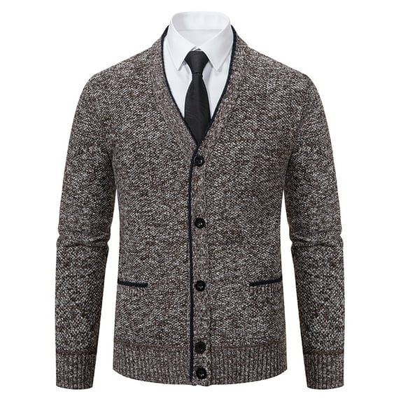RYRJJ Men's Dress Cardigan Sweaters Casual Long Sleeve V-Neck Cardigans Button-up Knitted Sweater Jackets with Pockets(Coffee,XL)