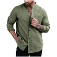 thumbnail image 1 of RYRJJ Men's Dress Shirts Regular Fit Long Sleeve Banded Collar Button Down Shirts Cotton Casual Shirt with Pocket(Army Green,3XL), 1 of 6