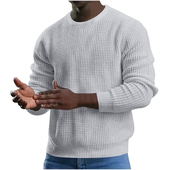 RYRJJ Men's Dress Sweater Slim Fit Lightweight Crew Neck Sweatshirts Waffle Knit Pullover Business Casual Fashion Long Sleeve Sweaters(Gray,XXL)