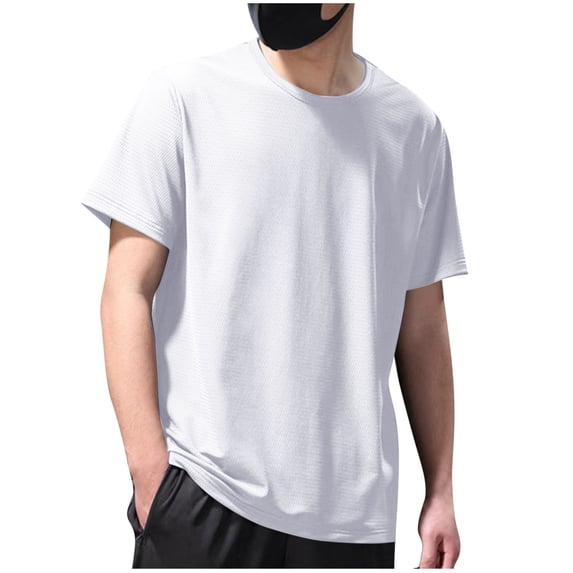 RYRJJ Men's Fashion Oversized Tshirts Workout Short Sleeve T-Shirt Lightweight Soft Comfy Breathable Crewneck Tee Tops(White,M)