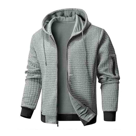 RYRJJ Men's Full Zip Up Hoodie Jacket Waffle Fall Winter Sports Sweatshirt Outwear Drawstring Casual Hooded Coat with Pockets(Gray,L)