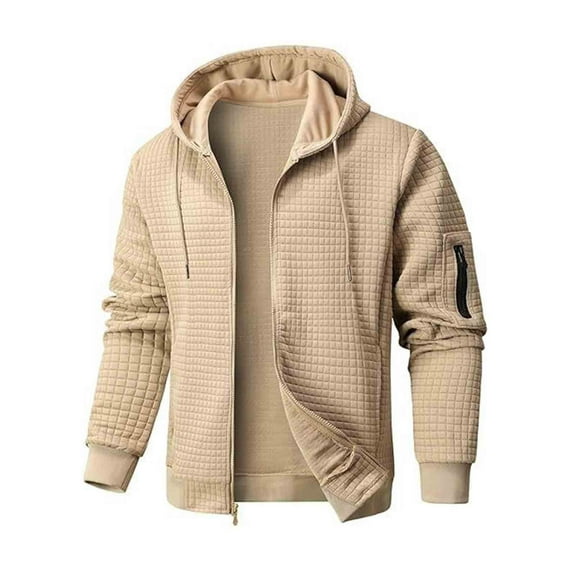 RYRJJ Men's Full Zip Up Hoodie Jacket Waffle Fall Winter Sports Sweatshirt Outwear Drawstring Casual Hooded Coat with Pockets(Khaki,XXL)