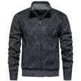 thumbnail image 1 of RYRJJ Men's Full Zipper Cardigan Casual Stand Collar Cardigan Sweaters Plaid Lined Knit Long Sleeve Sweater Jacket with Pockets(Dark Gray,M), 1 of 7