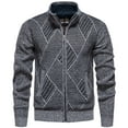 thumbnail image 1 of RYRJJ Men's Full Zipper Cardigan Casual Stand Collar Cardigan Sweaters Plaid Lined Knit Long Sleeve Sweater Jacket with Pockets(Gray,L), 1 of 7