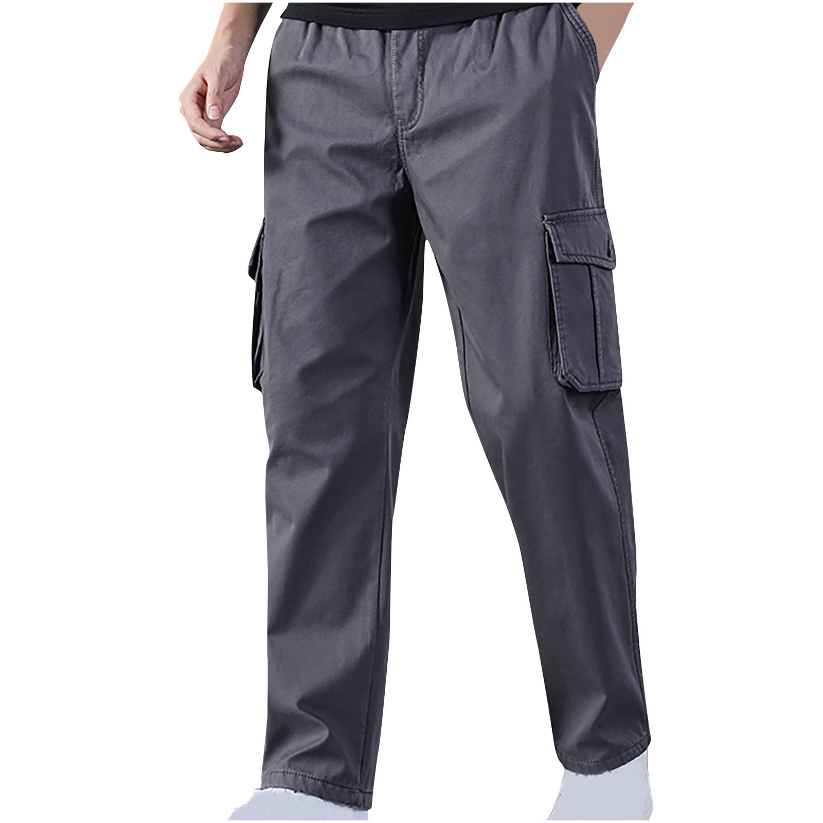 Clearance RYRJJ Mens Fashion Cargo Pants with Multi-Pockets Casual Cotton  Tapered Stretch Twill Drawstring Athletic Joggers Sweatpants(Black,S) 