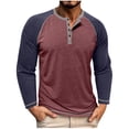 thumbnail image 1 of RYRJJ Men's Henley Long Sleeve Shirts Casual Button T-Shirt Classic Basic Lightweight Pullover Cotton Tees Fashion Tops(Wine,XL), 1 of 5