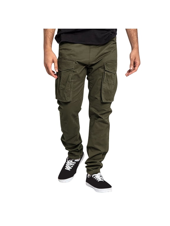 Men's Hiking Cargo Pants Drawstring Joggers Sweatpants Work Sports Loose Fit Hiking Trousers with Pockets(Army Green,L)